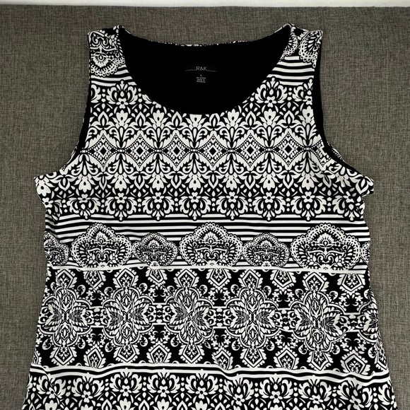 R&K Dress Black‎ White Red Round Neck Sleeveless Large Stretch Mandala Print - Picture 3 of 15